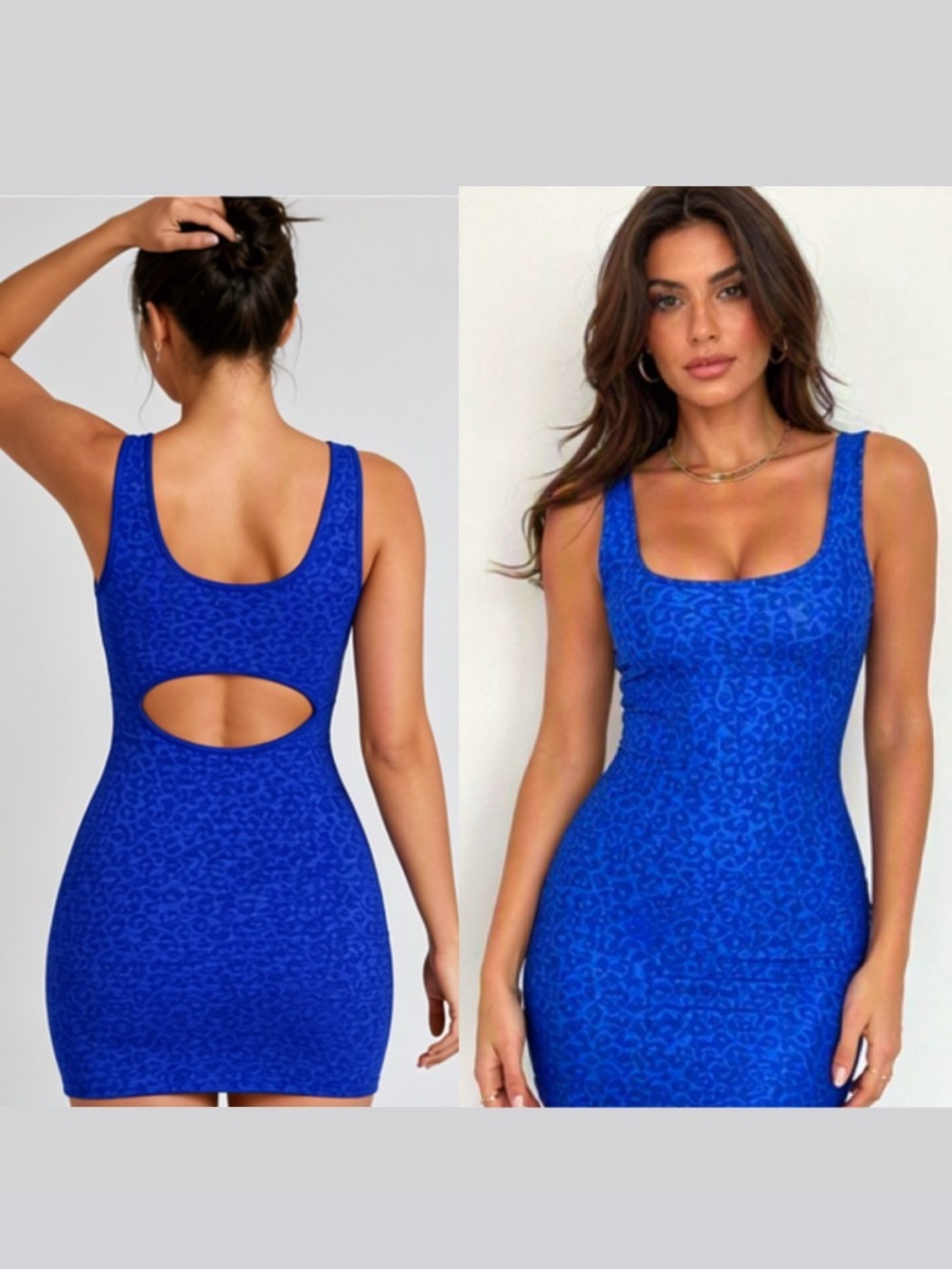 🌷 Y2K Royal Blue Leopard Print Cutout Back Dress 🌷 Carolina